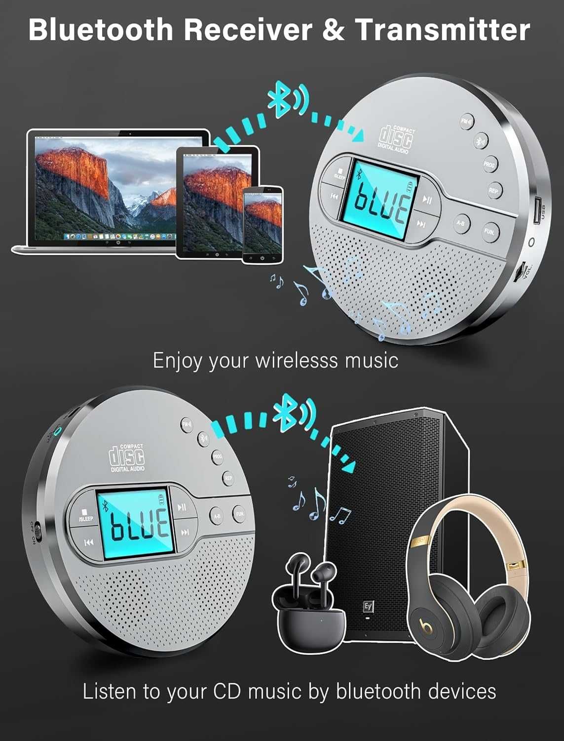Bluetooth колонка / плеєр CD Player CD-35/AUX/USB/акумулятор