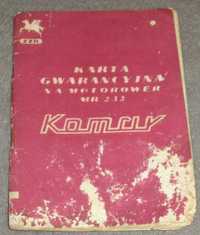 Komar Motorower MR 232 - karta gwarancyjna - 1967 rok