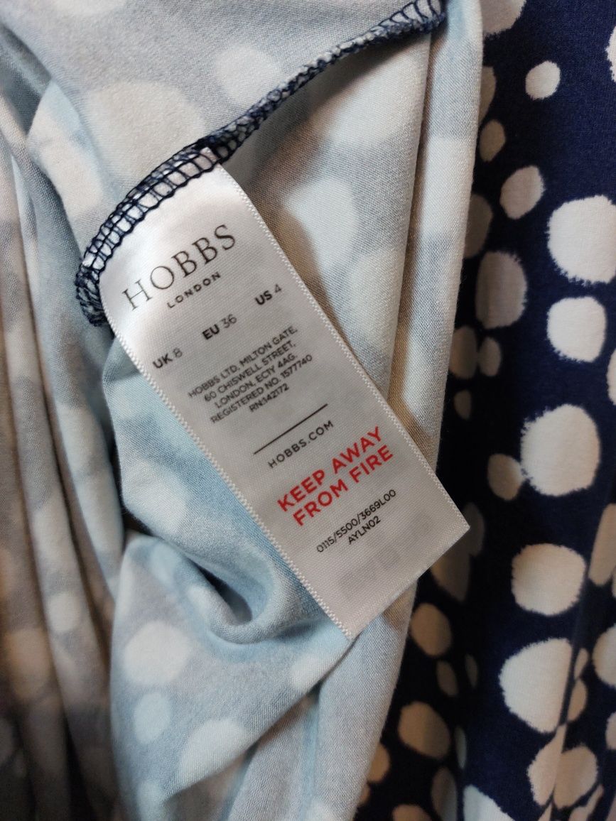 Granatowa sukienka w groszki 36/S Hobbs prosta sukienka biurowa kropki