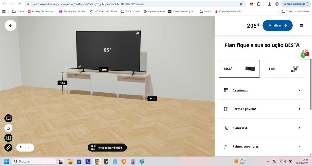 Móvel TV BESTA branco/carvalho - 180cm