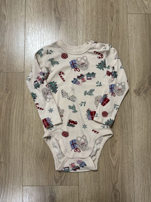 Body 92 świąteczne mikołaje H&M długi rękaw bawełniane