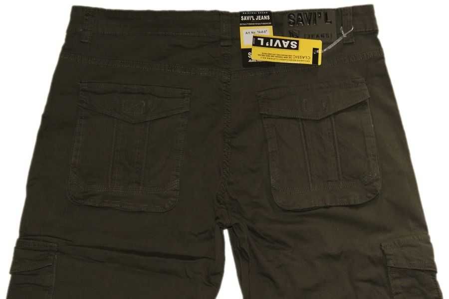 Duże BOJÓWKI MĘSKIE ze STRECZEM 3XL W40 pas 102-106 cm ciemne KHAKI