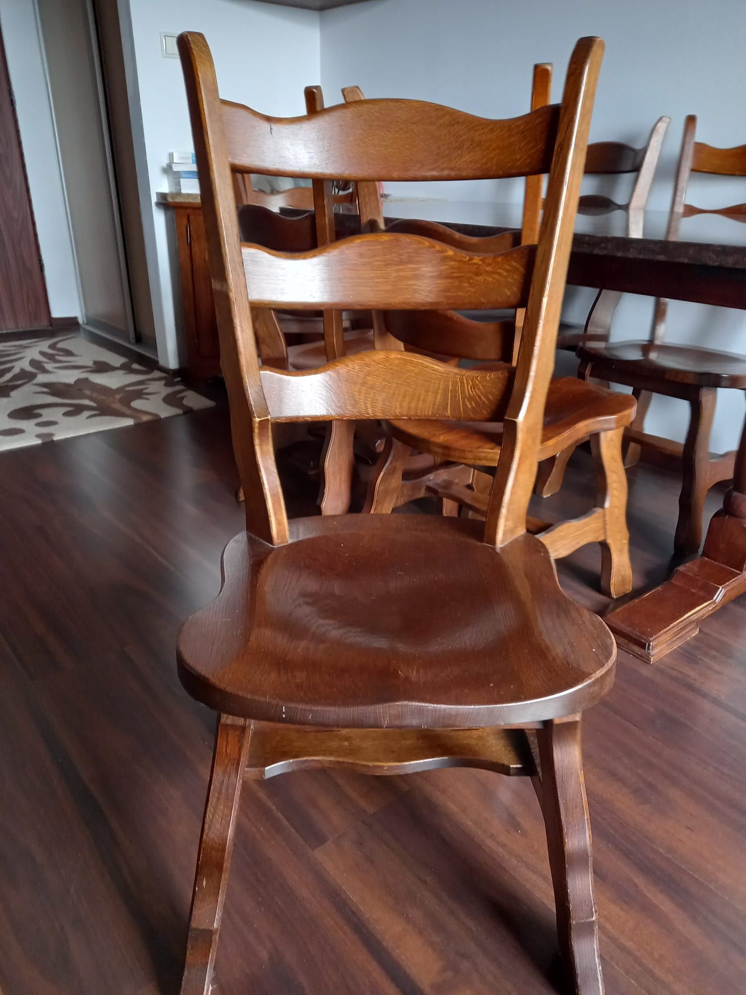 Stół dębowy z granitowym blatem 6 krzesł/solidny lite drewno/dom taras