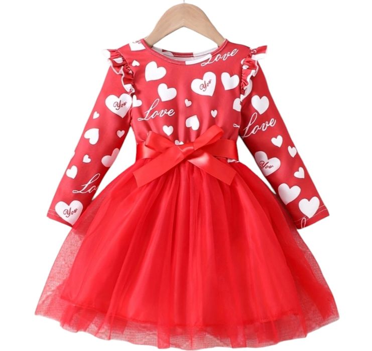 Nowa sukienka 98/104 Walentynki serca czerwona z tiulem