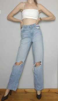 Spodnie dżinsowe  dżins szerokie nogawki z wysokim stanem na-kd 34 xs