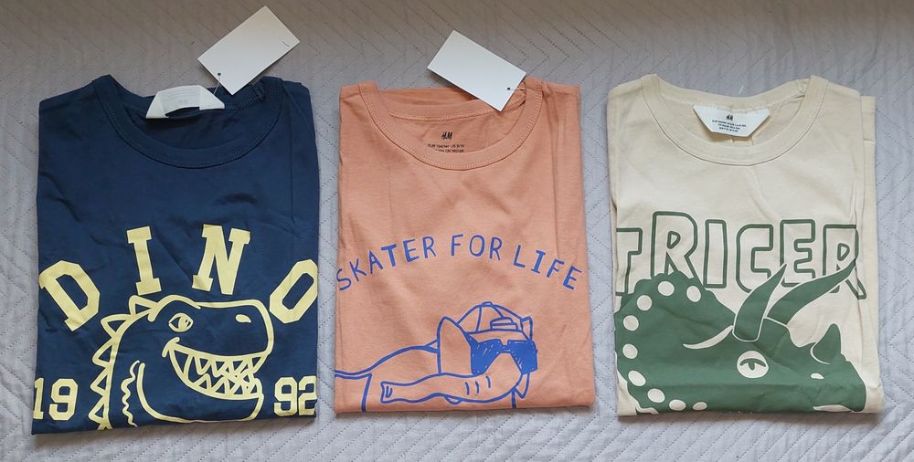 NOWE Tshirt koszulki H&M 134 140 dinozaur dinozaury słoń zestaw komple