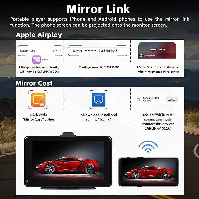 7-calowe dotykowe radio samochodowe z CarPlay, Android Auto SIXTOP
