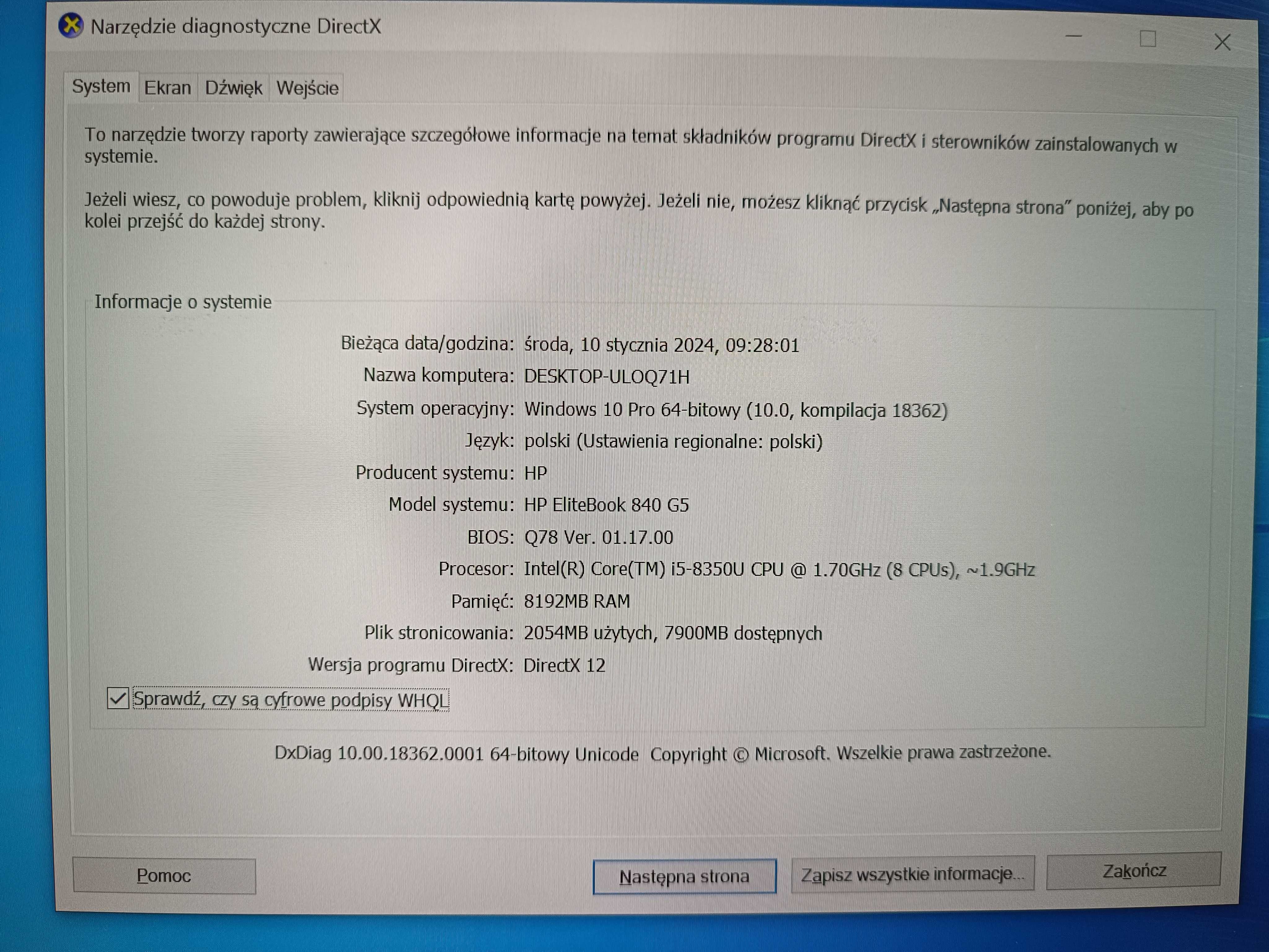 Laptop HP 840 G6 - i5-8250U - 8x1,9Ghz -  256/8 GB - Aluminiowy