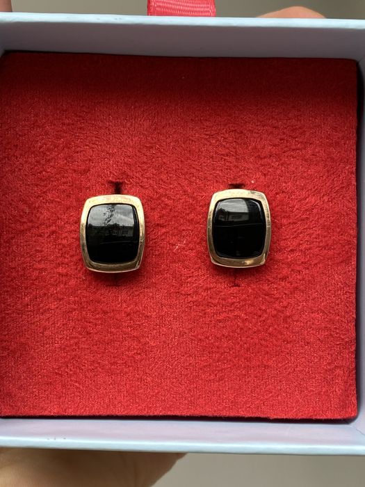 Чоловічі срібні запонки з оніксом та позолотою