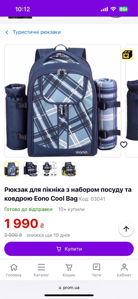 Рюкзак для пікніка з набором посуду та ковдрою Eono Cool Bag