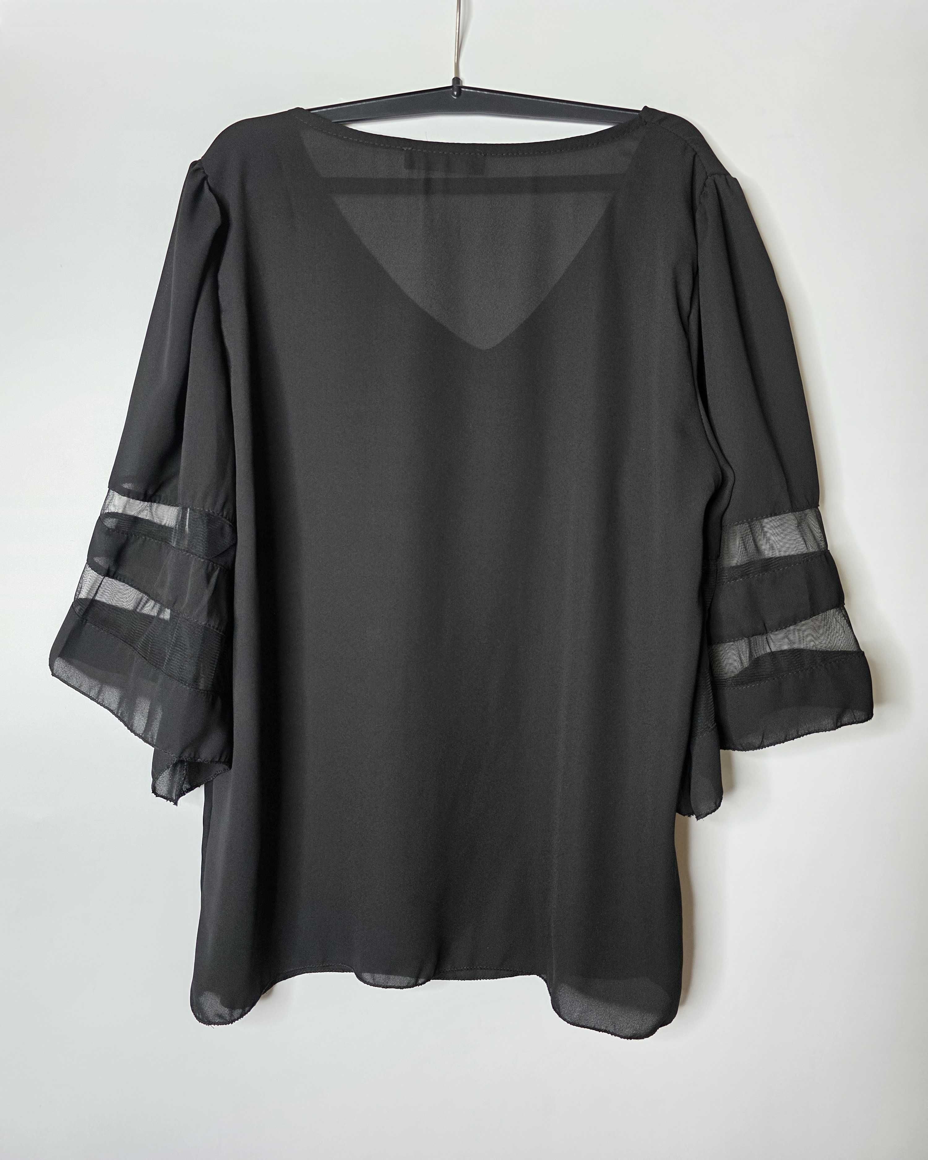 Черная женская блузка с прозрачными рукавами styleboom
