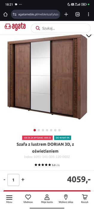 Szafa z lustrem Dorian 3D z oświetleniem