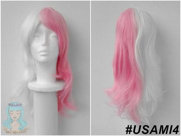 Usami Danganronpa Biała różowa dye split peruka cosplay wig