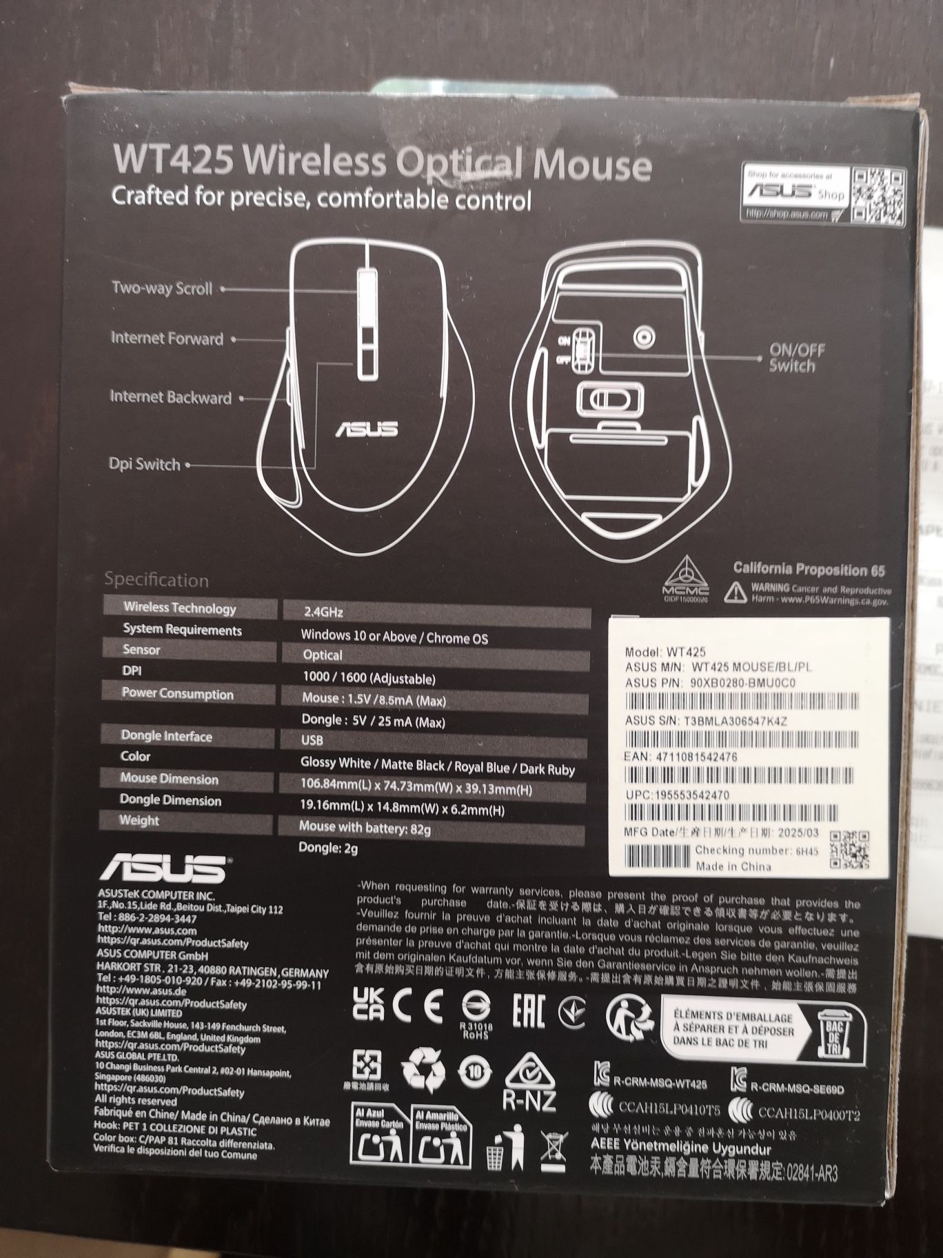 Mysz bezprzewodowa ASUS WT 425
