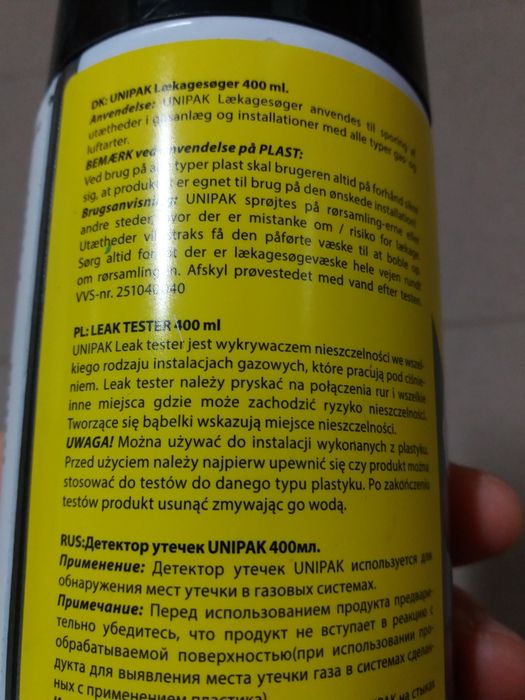 wykrywacz nieszczelności gazowych UNIPAK areozol OKAZJA