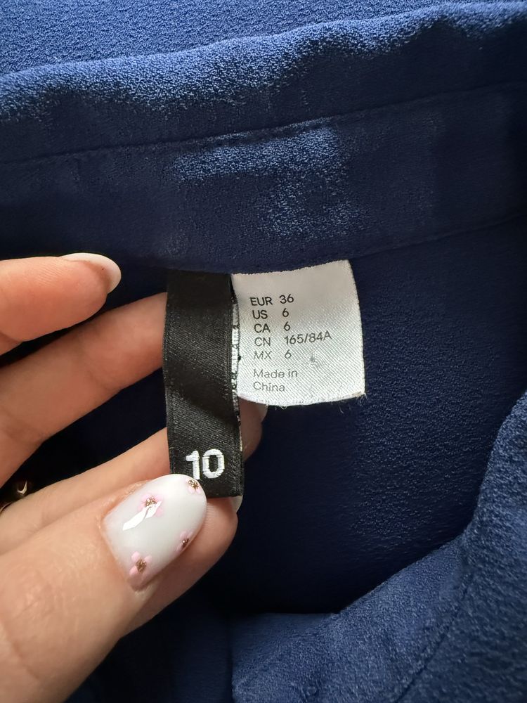 Sukienka H&M granatowa na guziki rozkloszowana M S 36 38 niebieska
