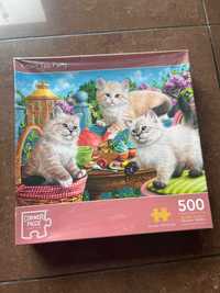 Puzzle Corner Piece Kitten tea party kotki 500 nowe