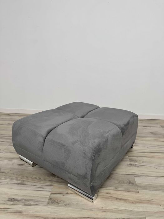 Stylowa pufa szara welur wygodna do narożnika okazja dostawa promocja
