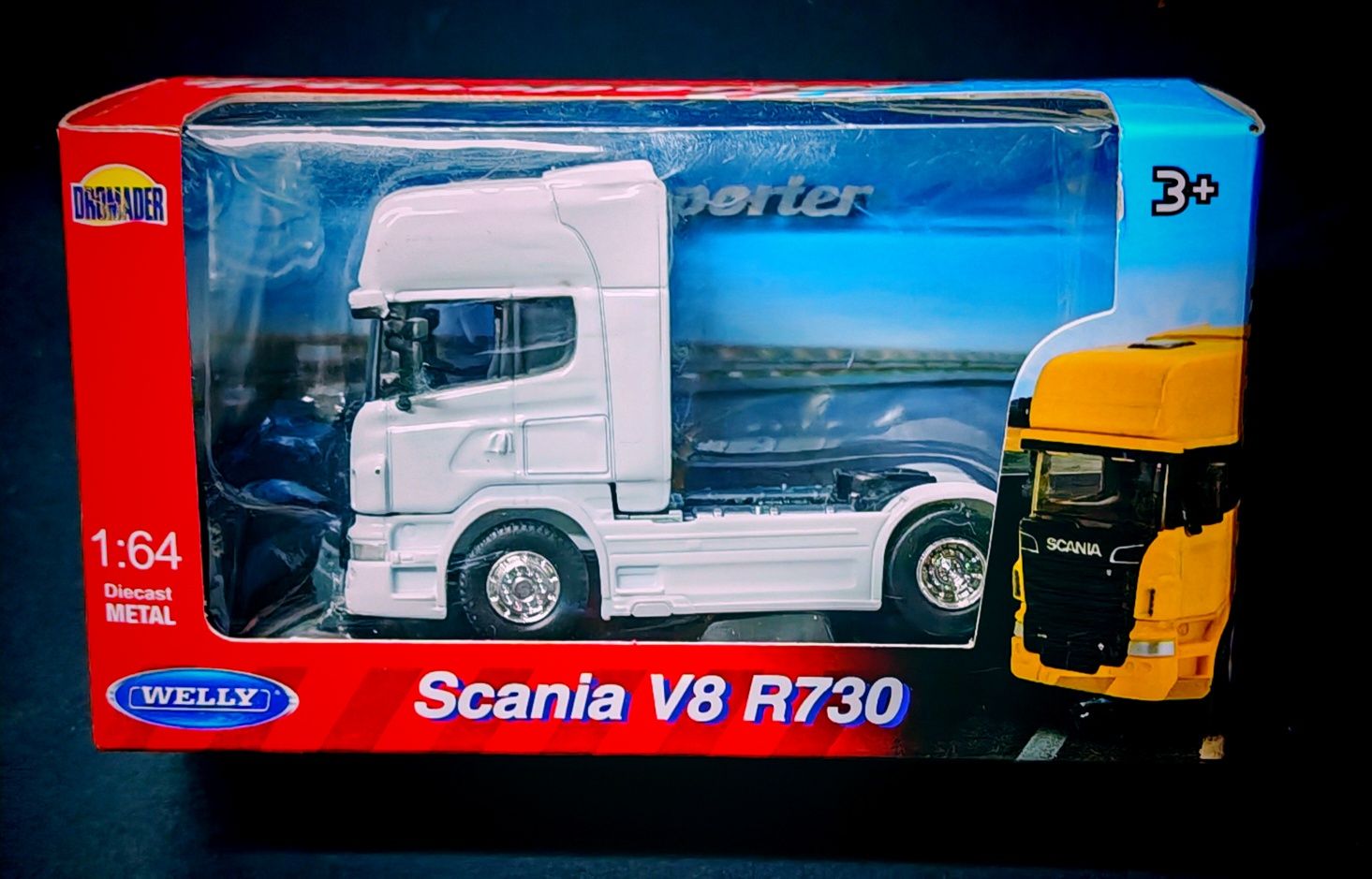 Scania V8 R730 white 1:64 Welly NEX Dromader ciągnik siodłowy