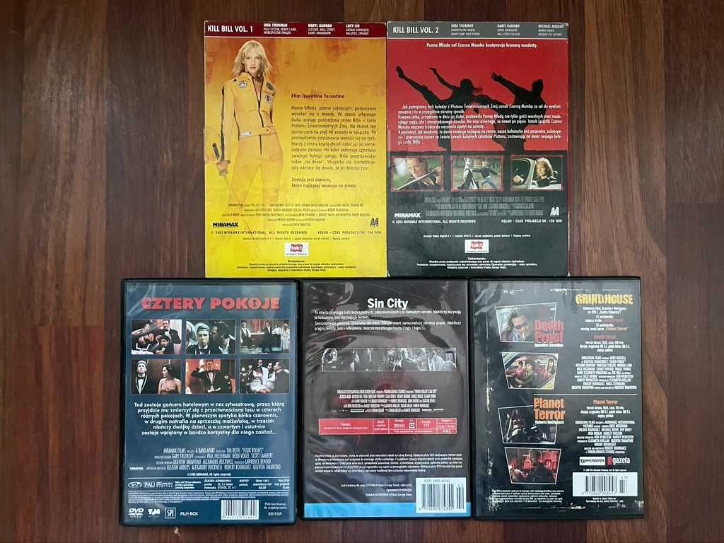 Tarantino - filmy DVD, 5 płyt DVD. Kill Bill, Sin City, Grindhouse...