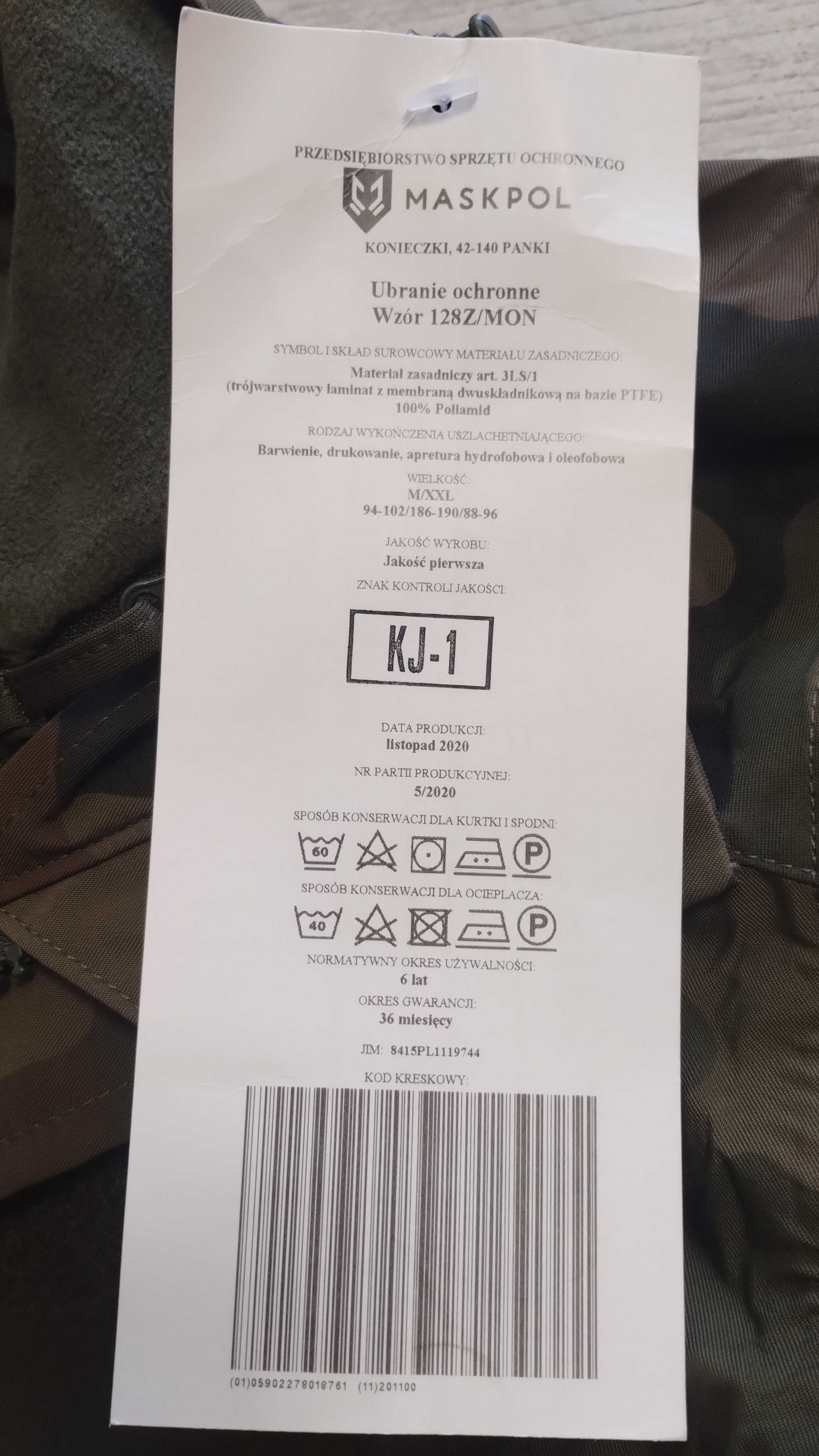Kurtka wojskowa  spodnie podpinka goratex-Ubranie ochronne 128Z/MON