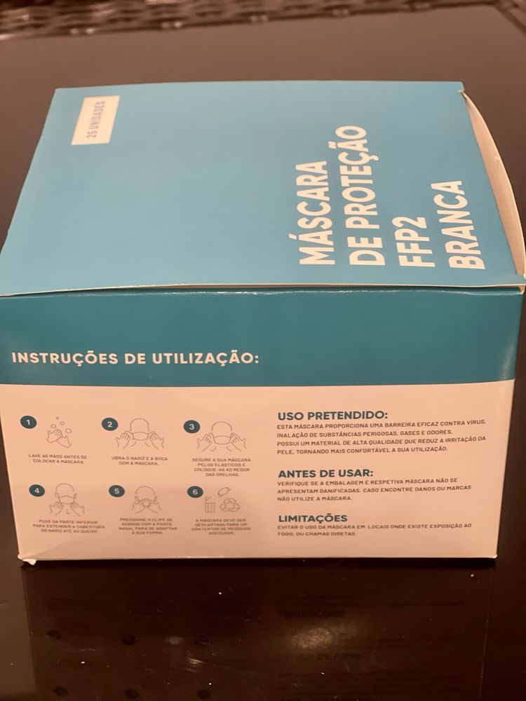 Máscara FFP2 NR branca (Adulto). Caixa com 25 unidades. Oportunidade!