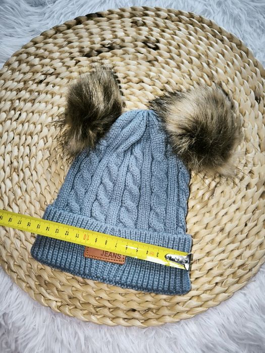 Czapka jesienno-zimowa z dwoma pomponami szara 1-3 lata