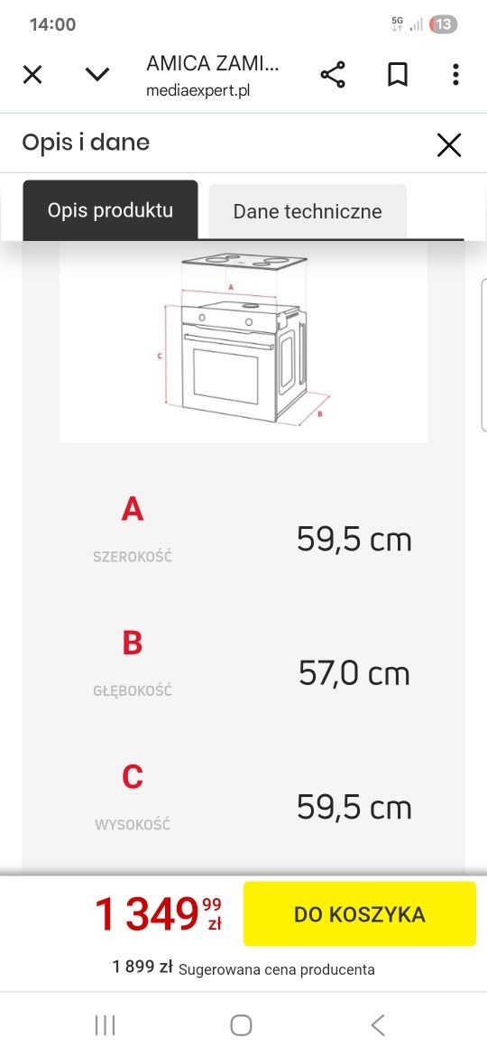 Piekarnik AMICA ZAMIG36600TB