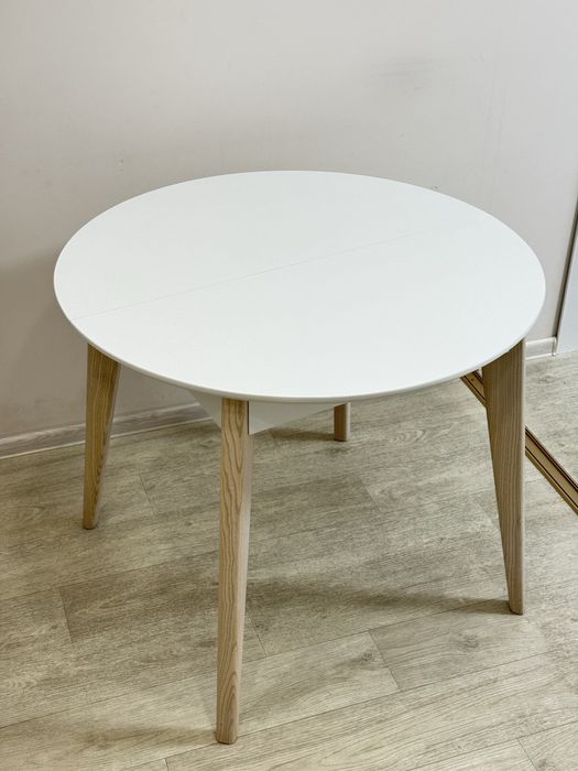 Круглий обідній стіл трансформер, білий, 90х90/120х90