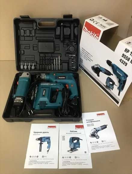 Комплект Makita 3 в 1 дрель, лобзик, болгарка