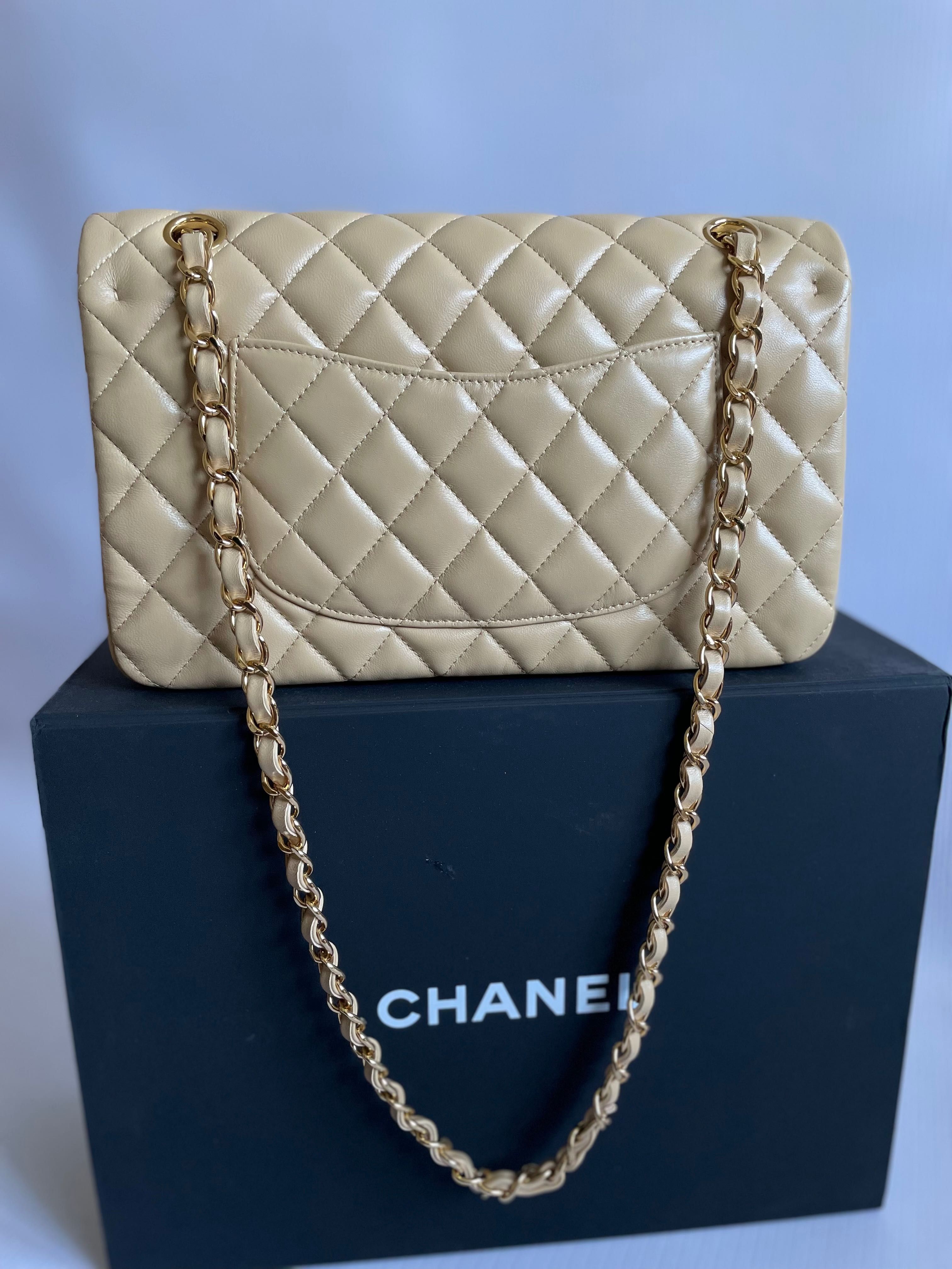 Torebka Chanel CC Flap Bag 25.5 cm beżowa skóra jagnięca Wysyłka 24h