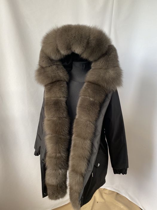Женская чёрная парка, куртка с финским песцом под соболь, 42-60 размер