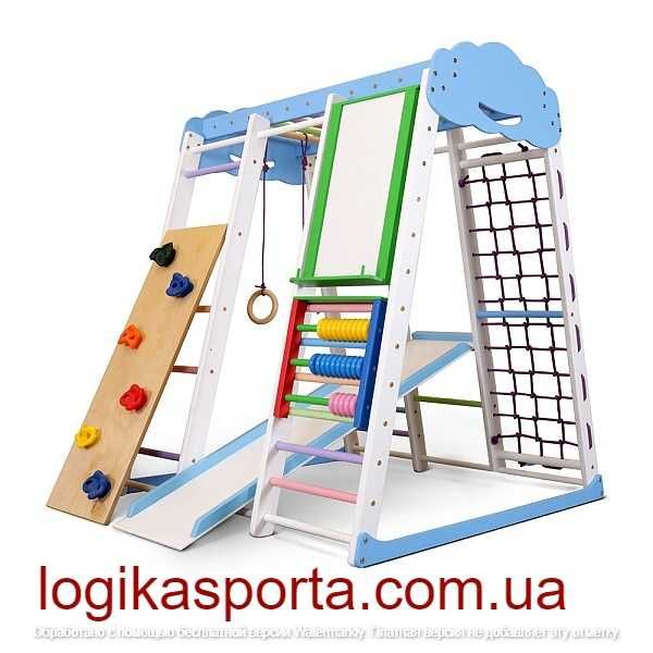 Деревянный детский спортивный комплекс для квартиры, горка, качели