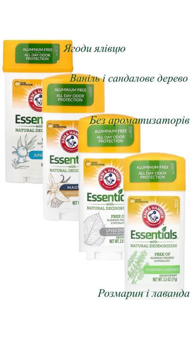 Натуральний гелевий дезодорант від Arm & Hammer ESSENTIALS