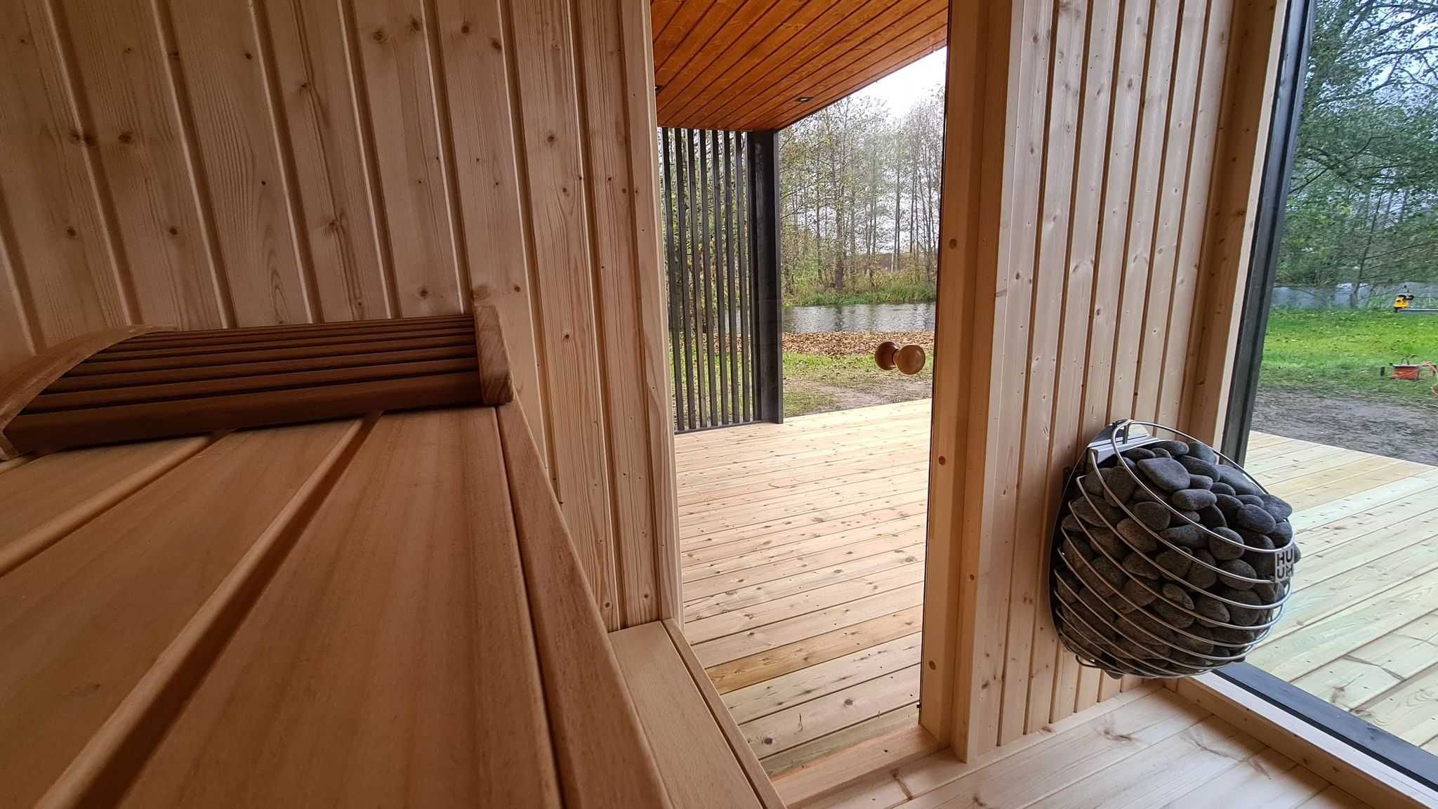 Sauna fińska, sucha, zewnętrzna, ogrodowa, SPA, beczka, model OSLO