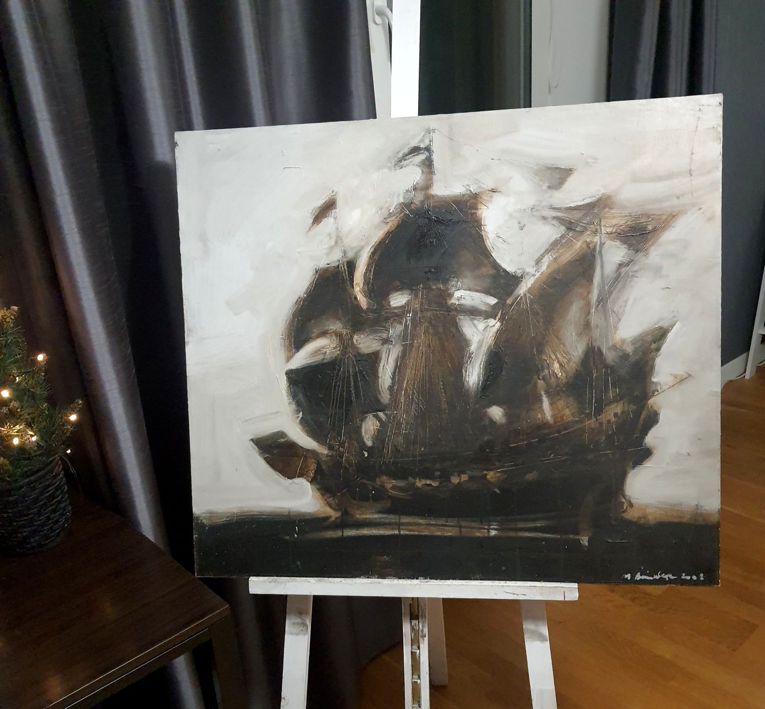 Картина маслом Парусный корабль, минимализм, лофт 80×70