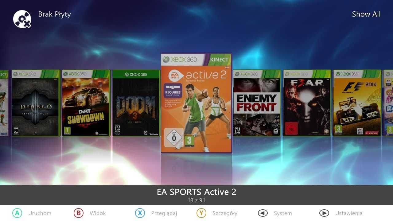 Konsola XBOX 360 S SLIM RGH 3.0 dysk 500 GB Aurora PL FSD 91 Gier