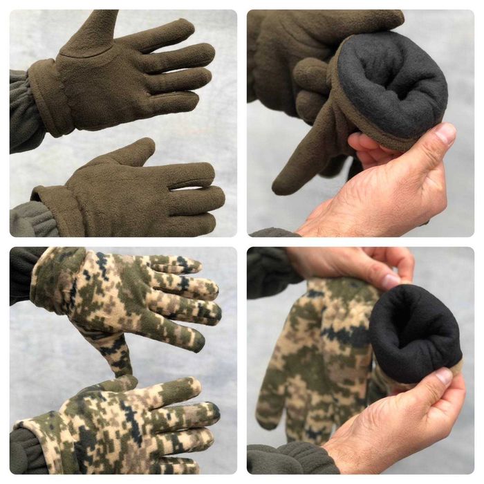 Армійські чоловічі зимові рукавиці олива / піксель двошарові флісові