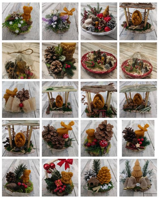 Ozdobny świąteczne, świeczki z wosku pszczelego, zestaw upominkowy