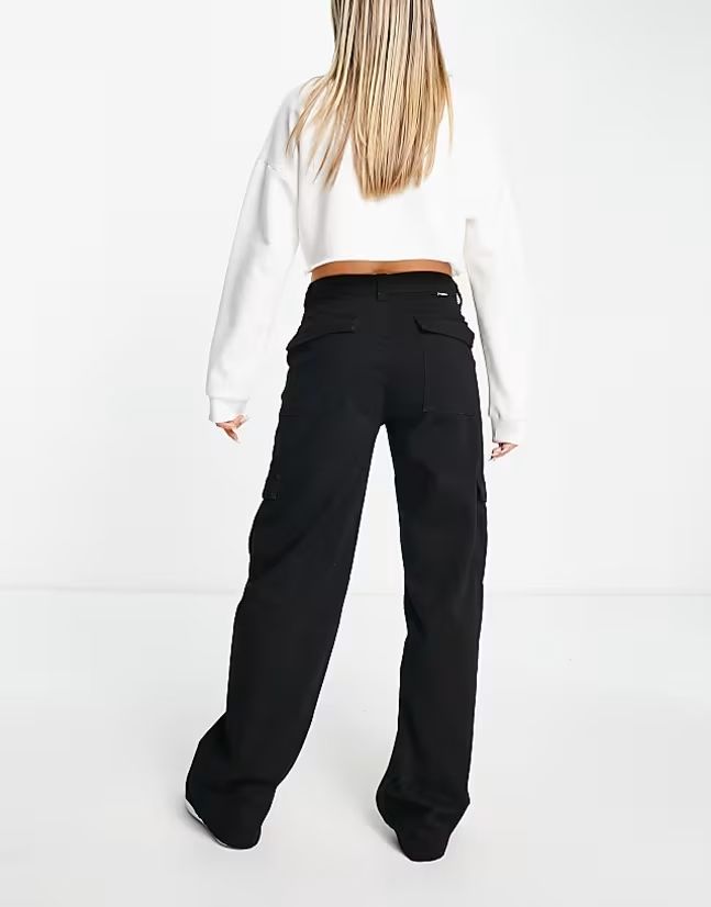 Pull&Bear 32 Xxs Spodnie Cargo Wide Leg Czarne J28495