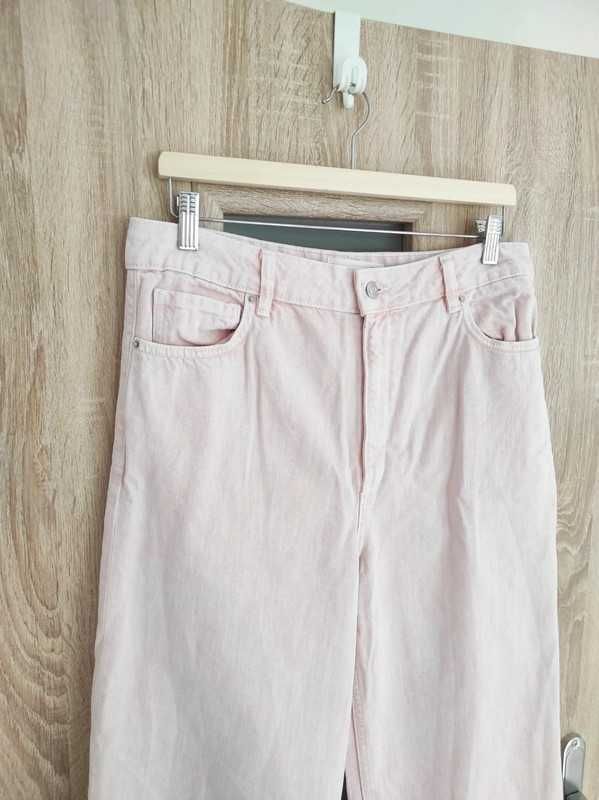 Pudrowe jeansy szerokie nogawki culottes Mango 40 L 42 XL
