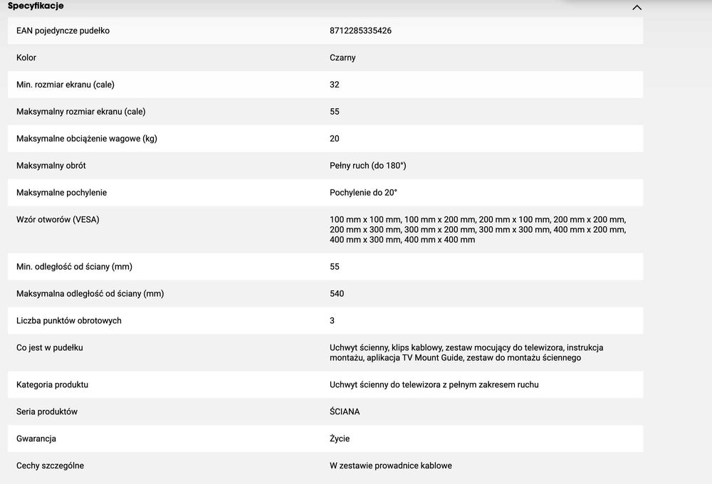 ścienny Vogel'S WALL 3245 Obrotowy Uchwyt Do Telewizora 32 - 55 cali