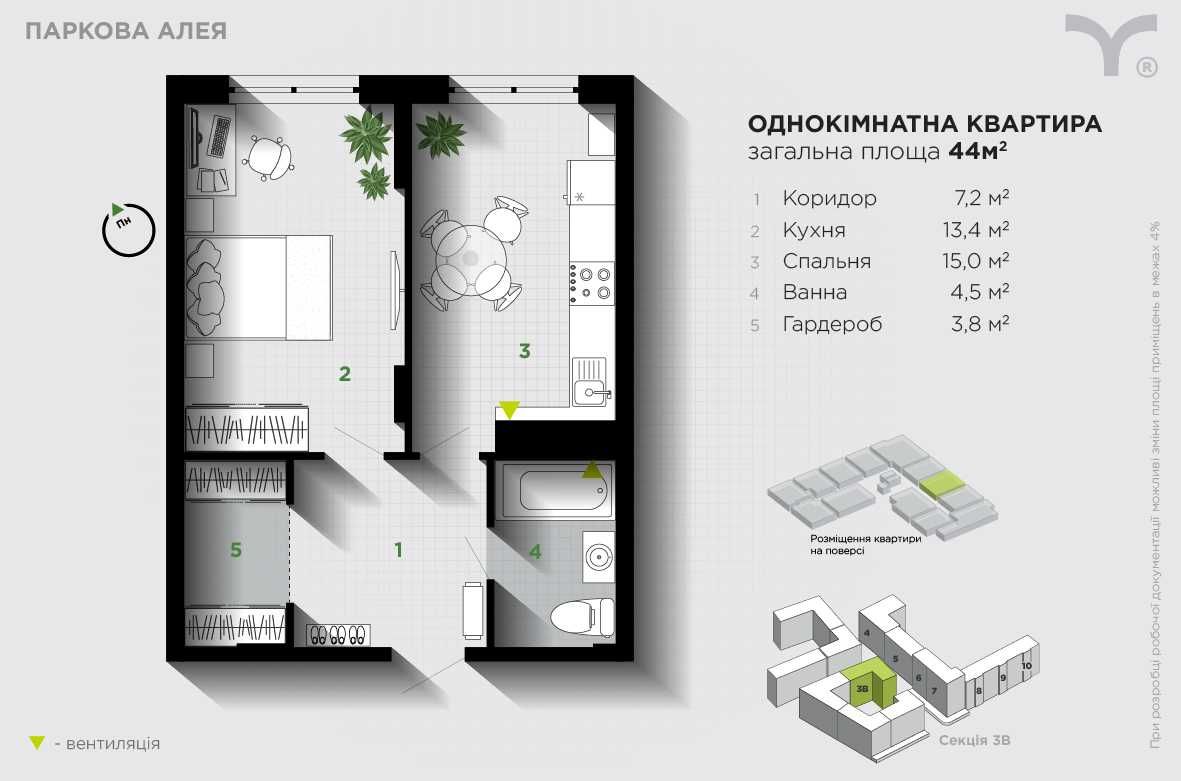 Готова 1 кім квартира з гардеробом