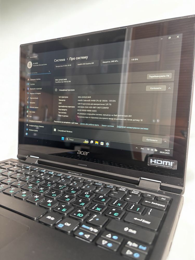 Ноутбук планшет ACER TravelMate Spin B118 N16Q15 Сенсорний