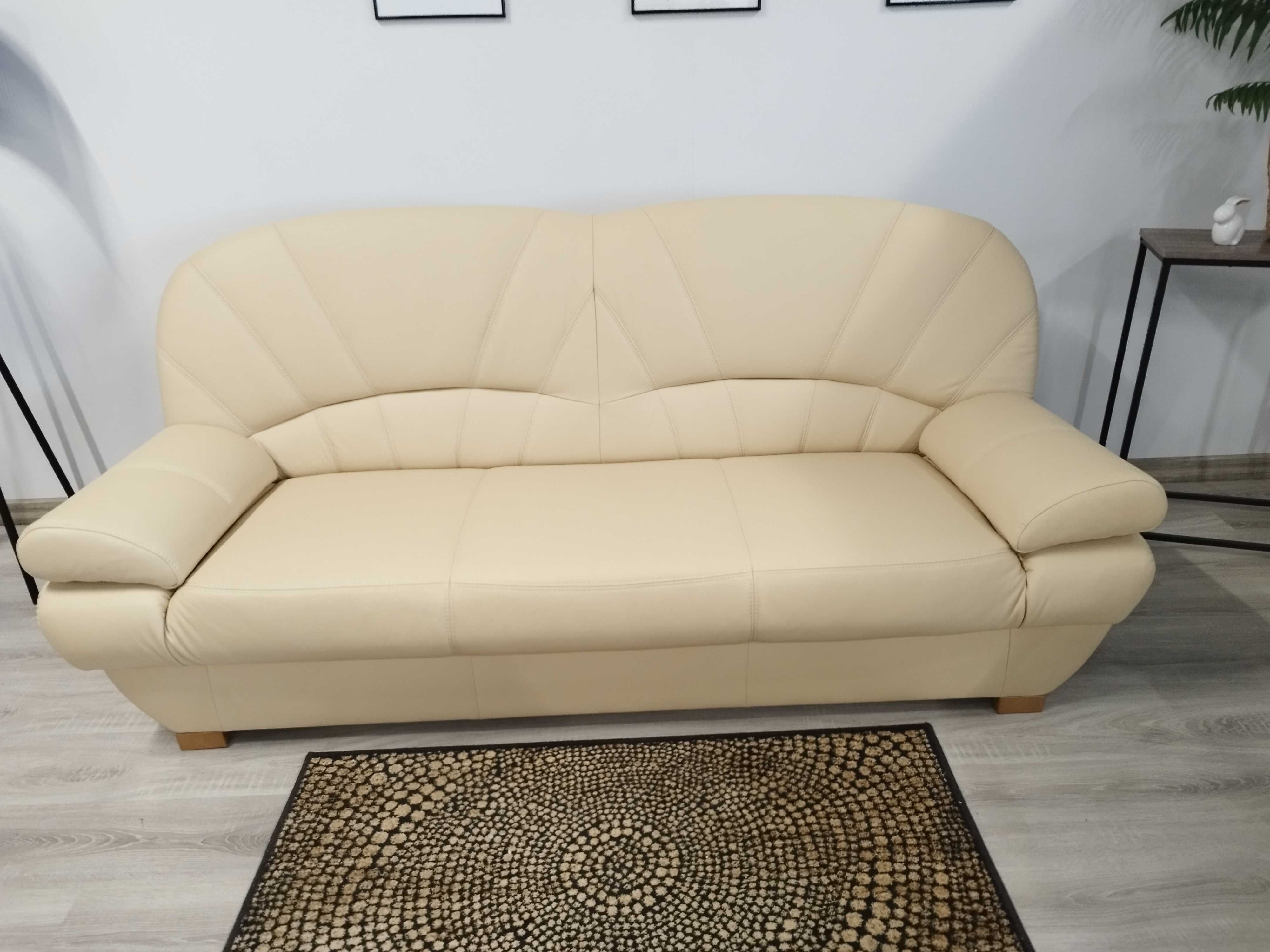 Kanapa wersalka sofa + dwa fotele, naturalna skóra, dostępne od ręki!!