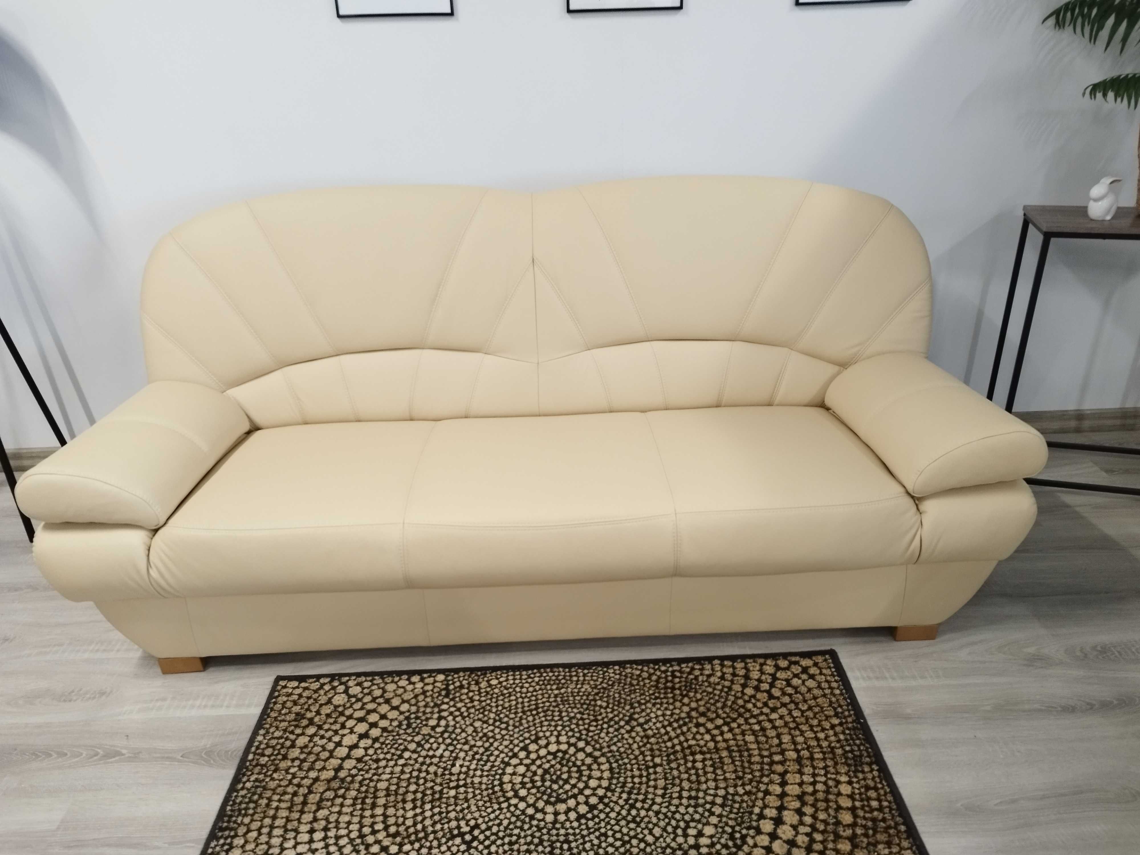 Kanapa wersalka sofa + dwa fotele, naturalna skóra