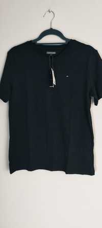 T-shirt granatowy Tommy Hilfiger dekolt w serek r.L