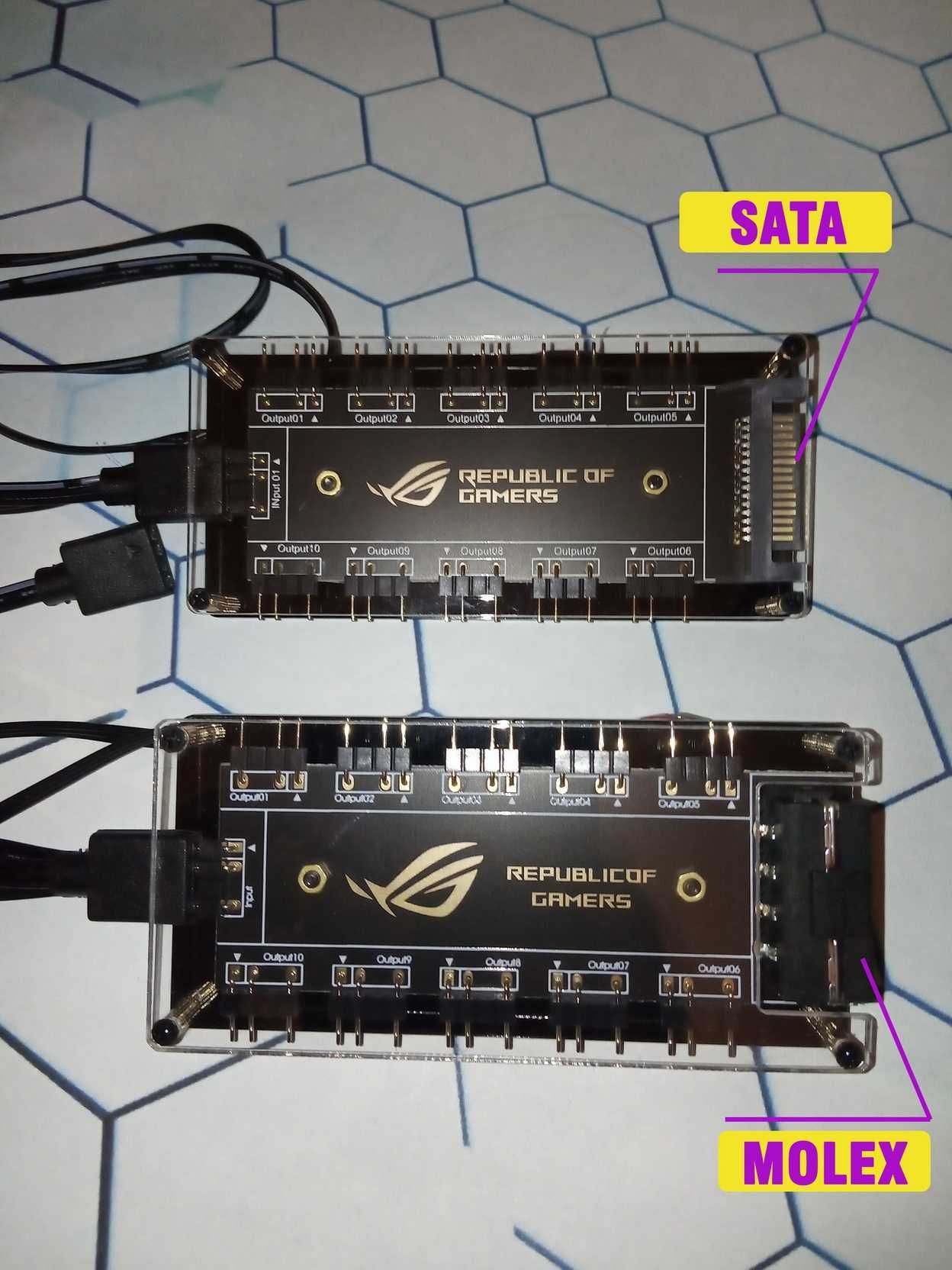 Хаб ARGB 3 pin на 10 портів SATA MOLEX 5v