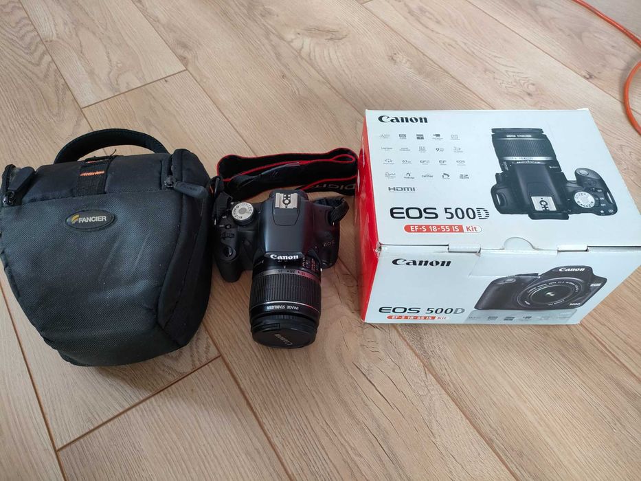 Aparat Lustrzanka Canon EOS 500d + obiektyw + torba + pudełko