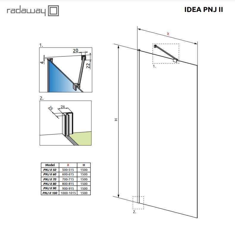 Radaway Idea Black Pnj Factory parawan nawannowy 50cm L/P